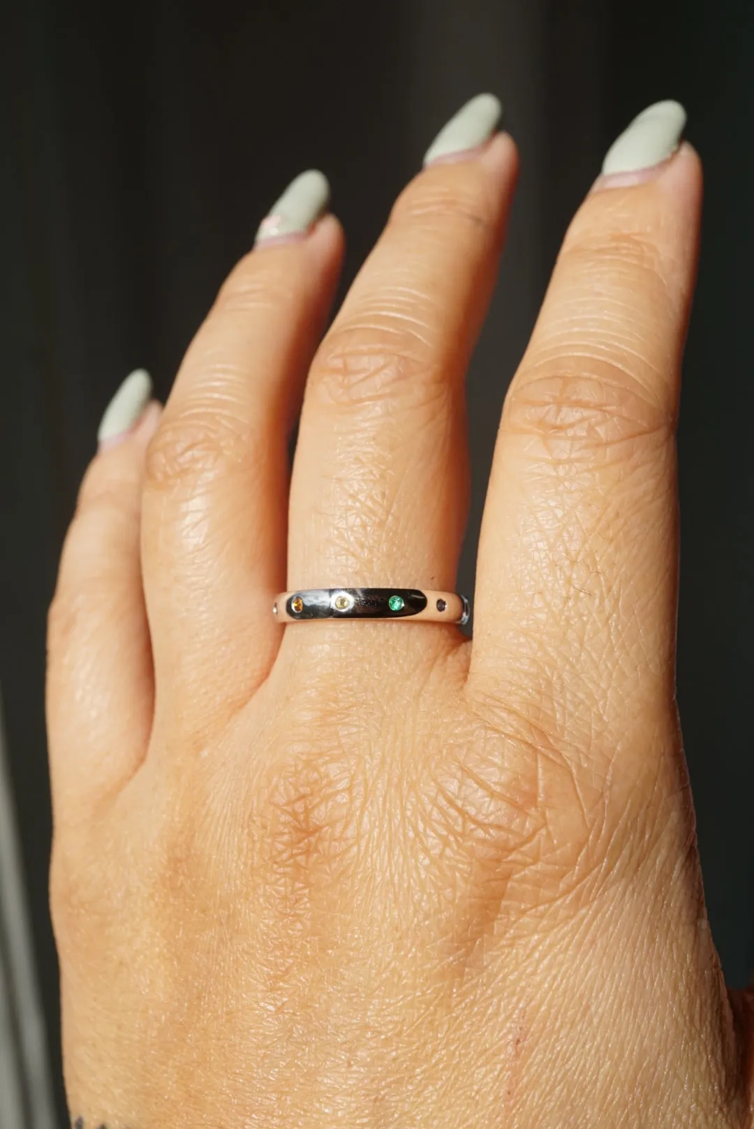 14k White Gold Rainbow Gemstone Ring Sample / Size 7