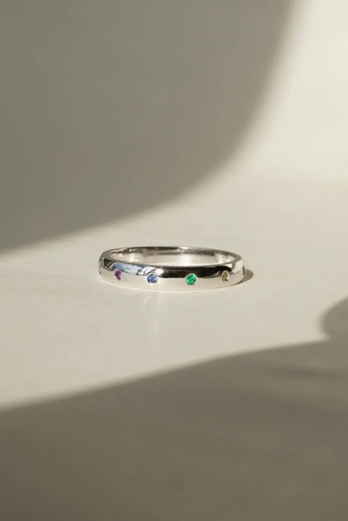 14k White Gold Rainbow Gemstone Ring Sample / Size 7