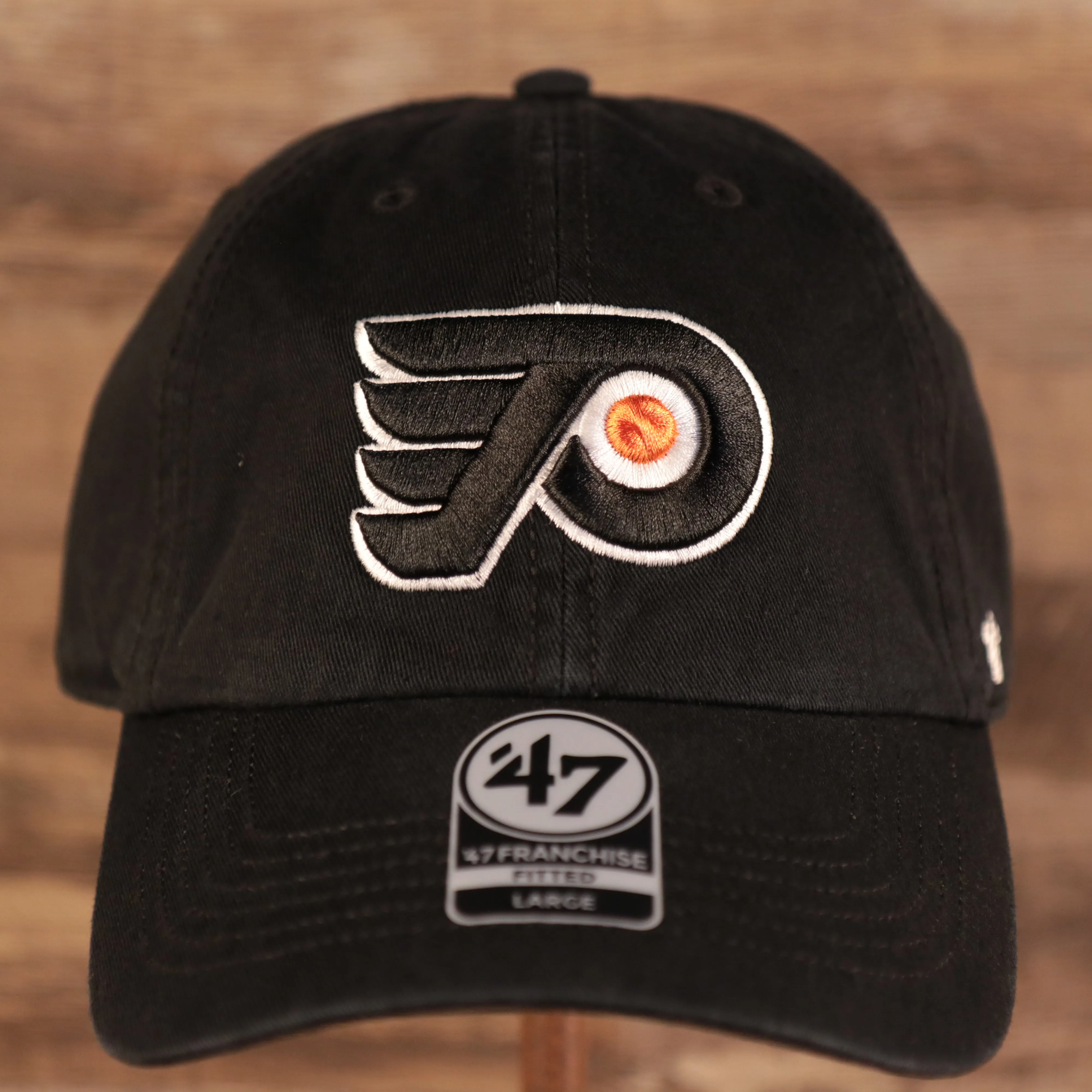 47 BRAND | PHILADELPHIA FLYERS | FLYERS LOGO FRONT | PHILADELPHIA FLYERS LETTERING BACK | FRANCHISE | FITTED HAT | BLACK |