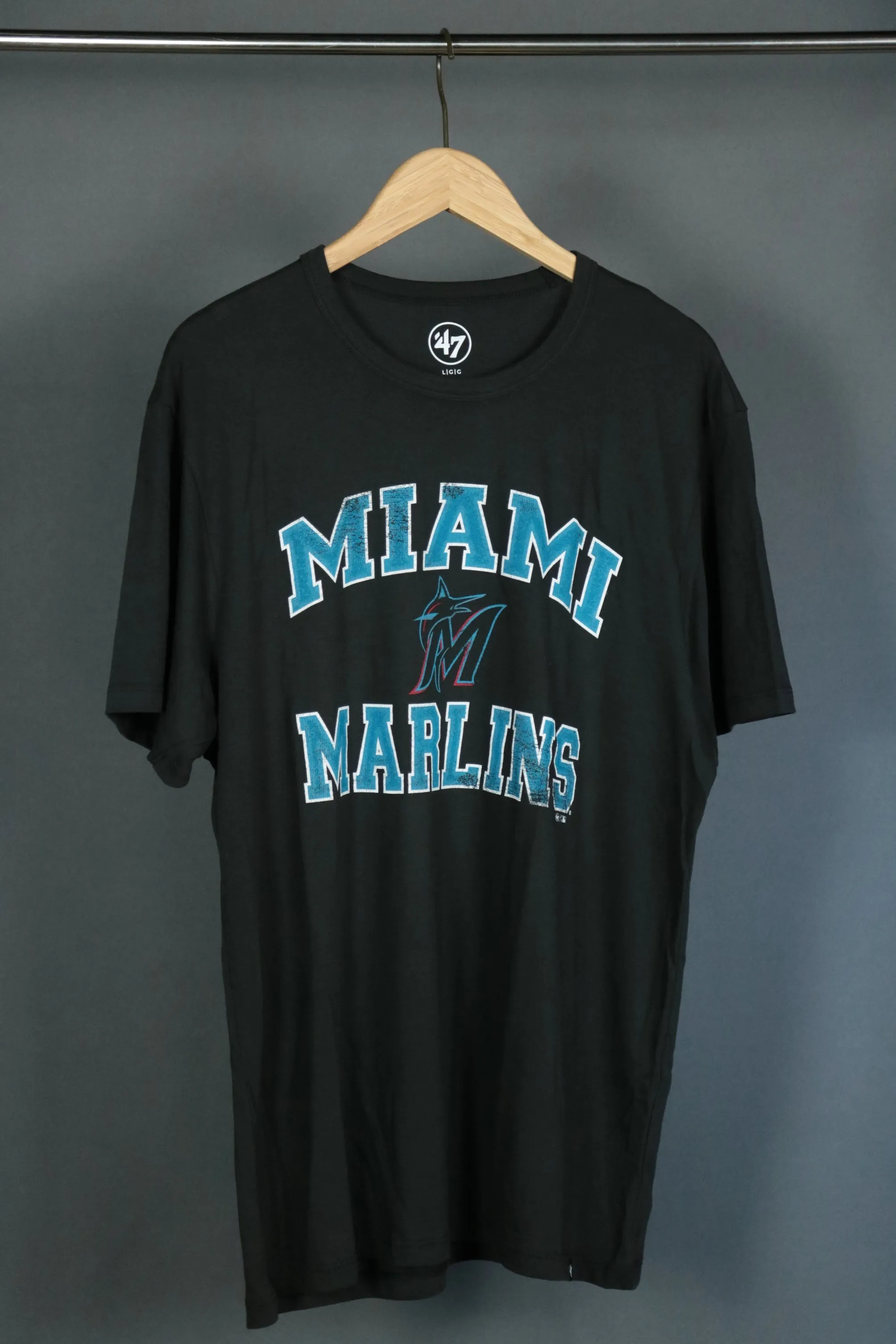 47 BRAND MIAMI MARLINS UNION ARCH FRANKLIN T-SHIRT FLINT BLACK