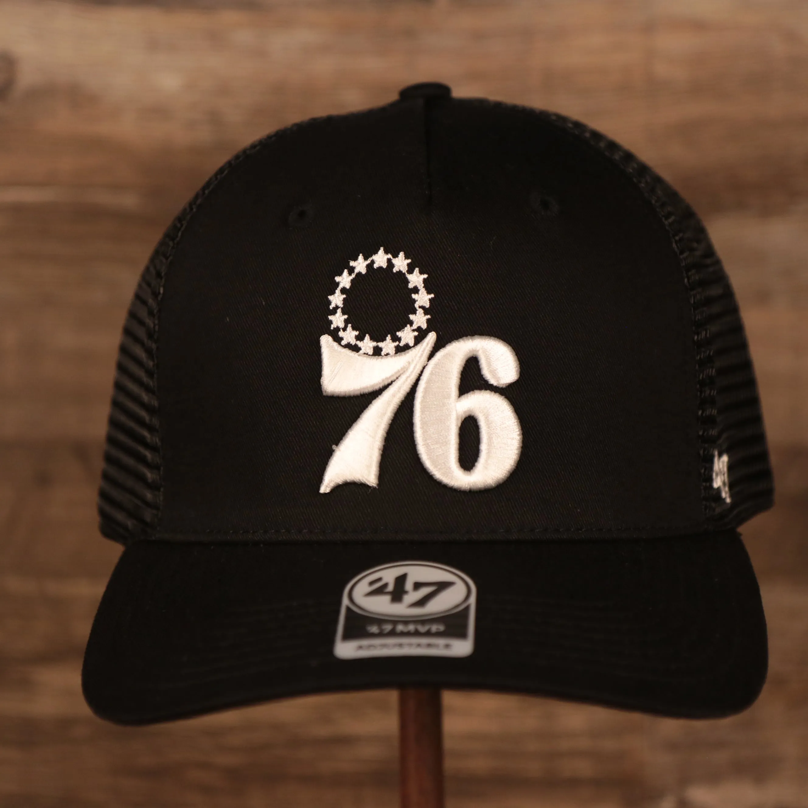 47 Brand Philadelphia 76ers Level Mesh Dad Hat Black Mesh Black OSFM