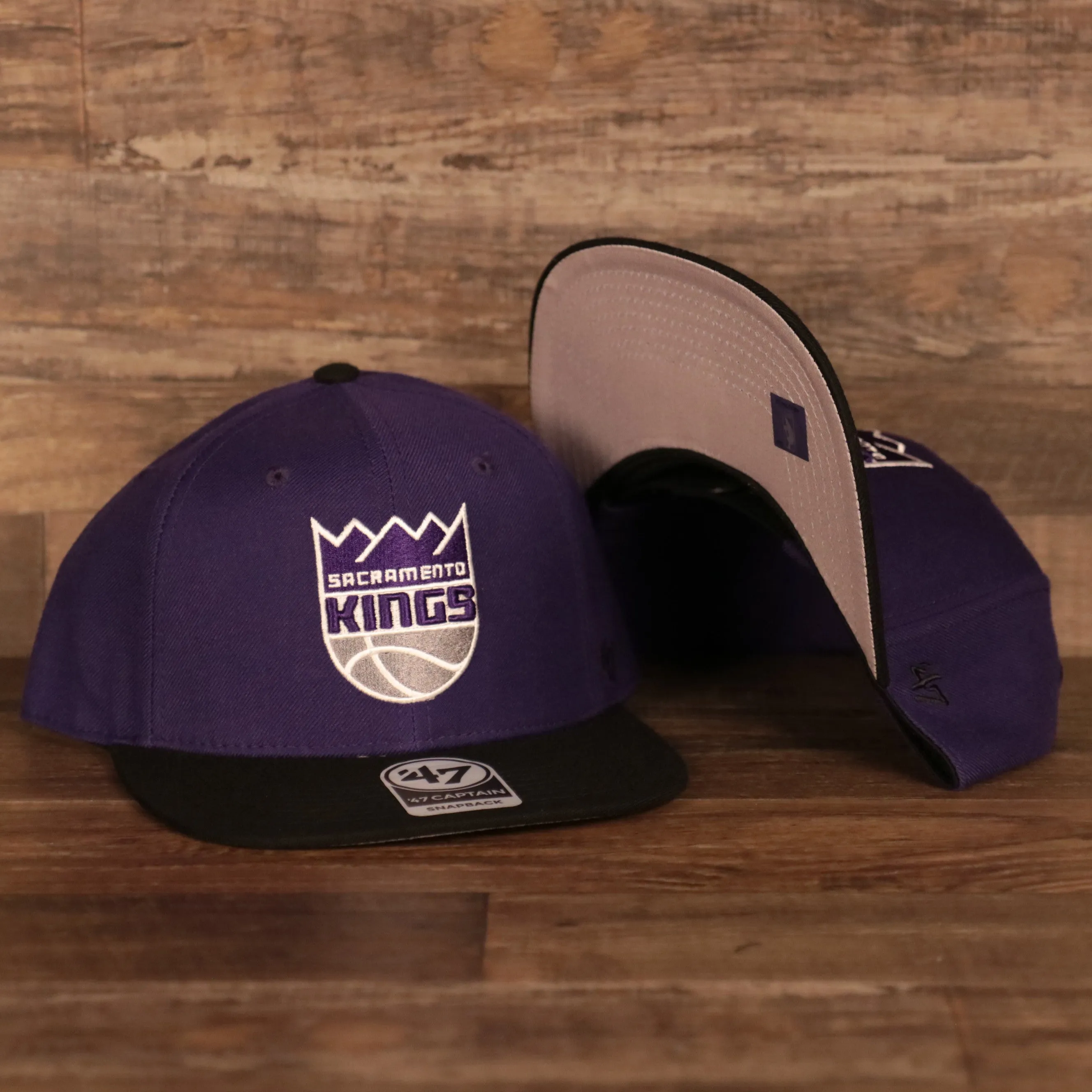 47 Brand Sacramento Kings Captain No Shot Two Tone Snapback Hat Purple Black OSFM