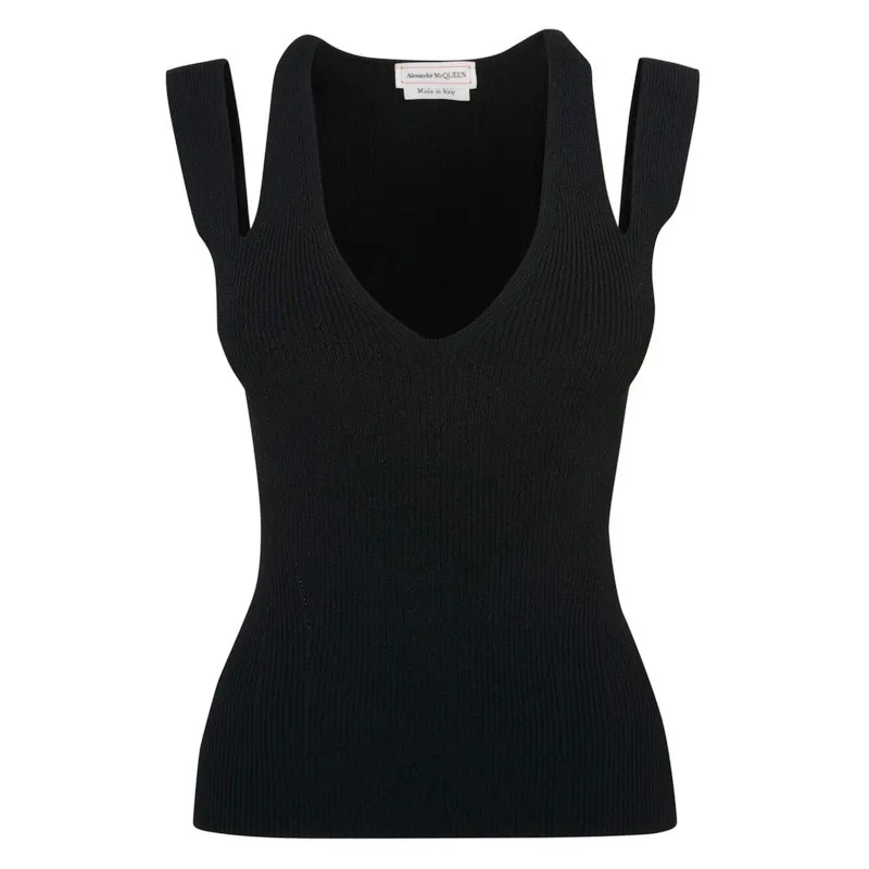 Alexander McQueen | Sleeveless V-Neck Wool Rib Casual Style Plain Dress