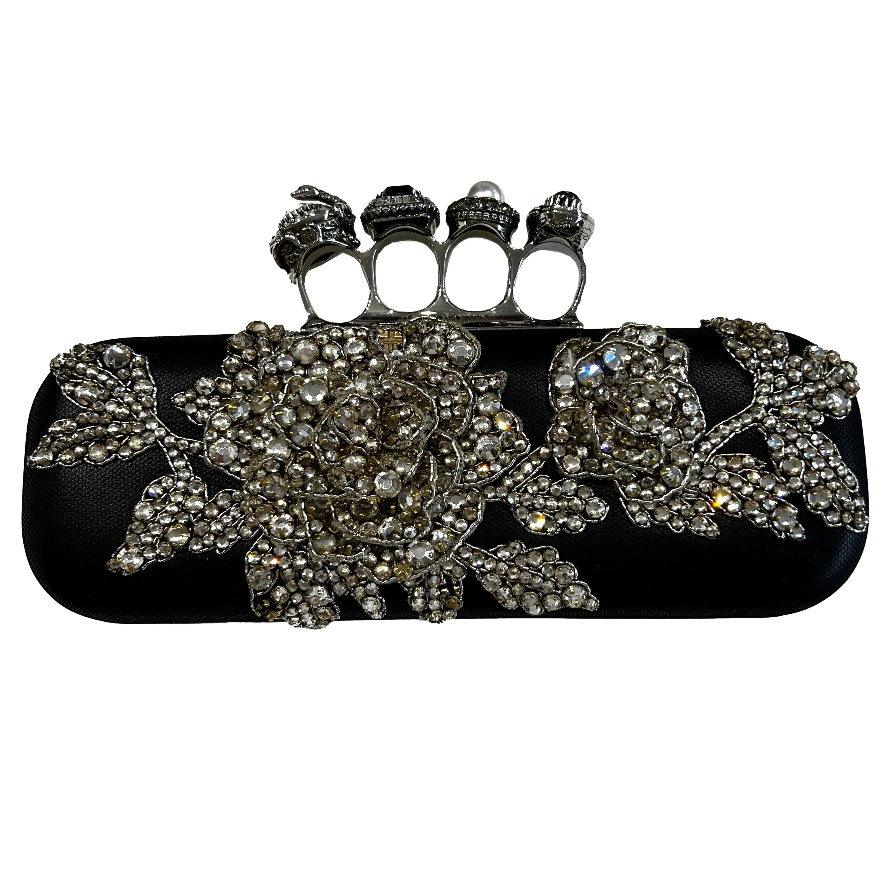 Alexander McQueen 5000 Black Victorian Floral Knuckle Clutch Bag