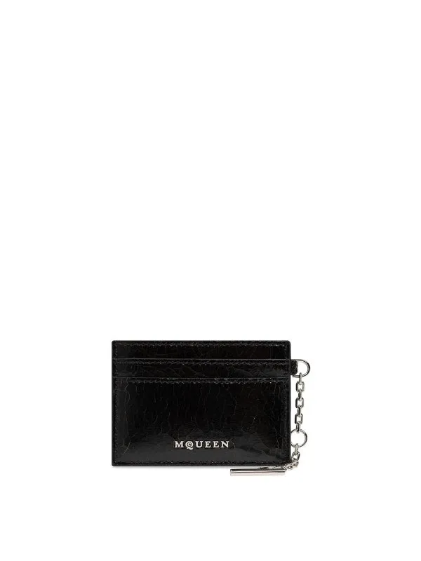 Alexander Mcqueen Calf Leather Cardholder With Logo Lettering