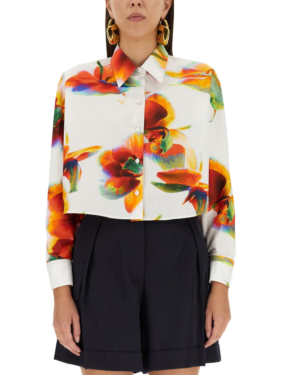 ALEXANDER McQUEEN      CAMICIA CON STAMPA SOLARISED ORCHID IN POPELINE DI COTONE