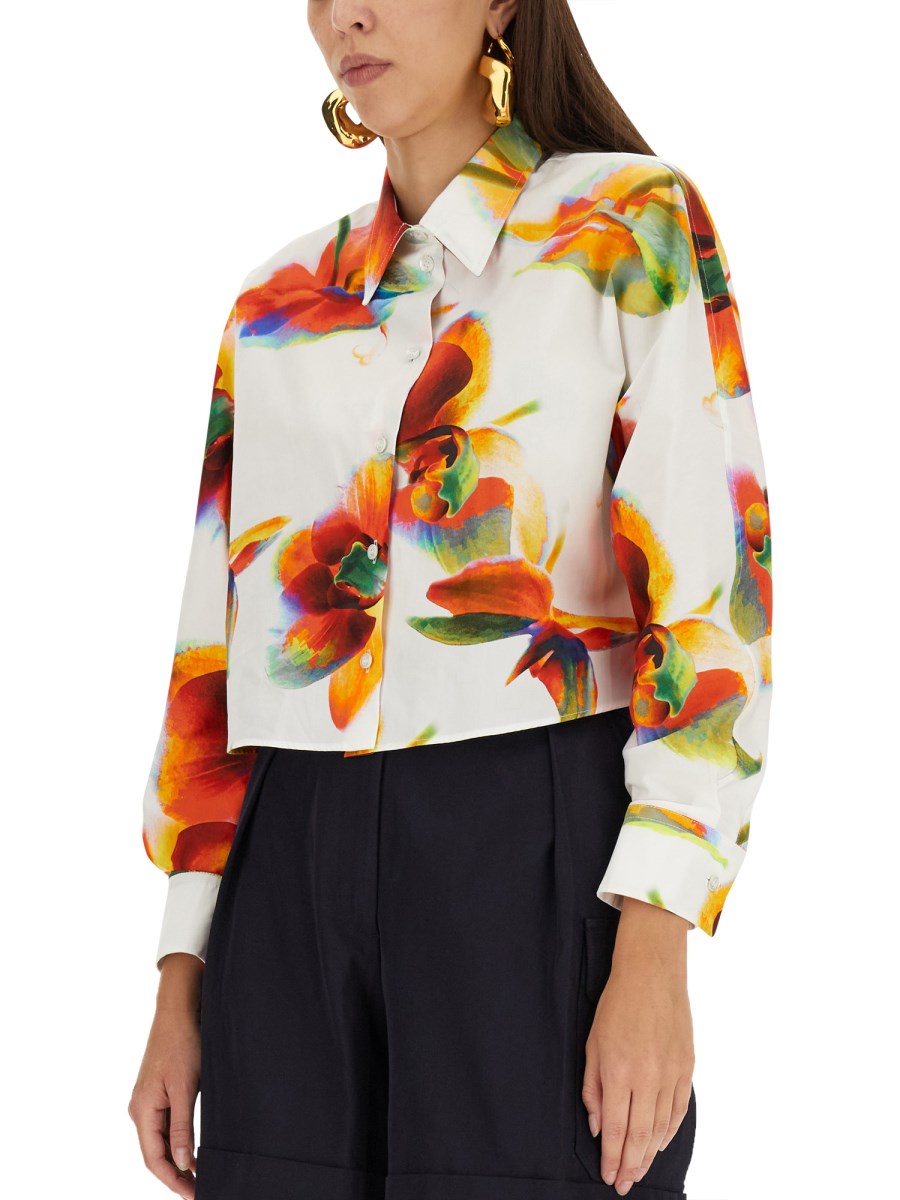 ALEXANDER McQUEEN      CAMICIA CON STAMPA SOLARISED ORCHID IN POPELINE DI COTONE