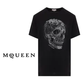 Alexander McQueen Crew Neck Pullovers - Skull Print, Short Sleeves, 100% Cotton