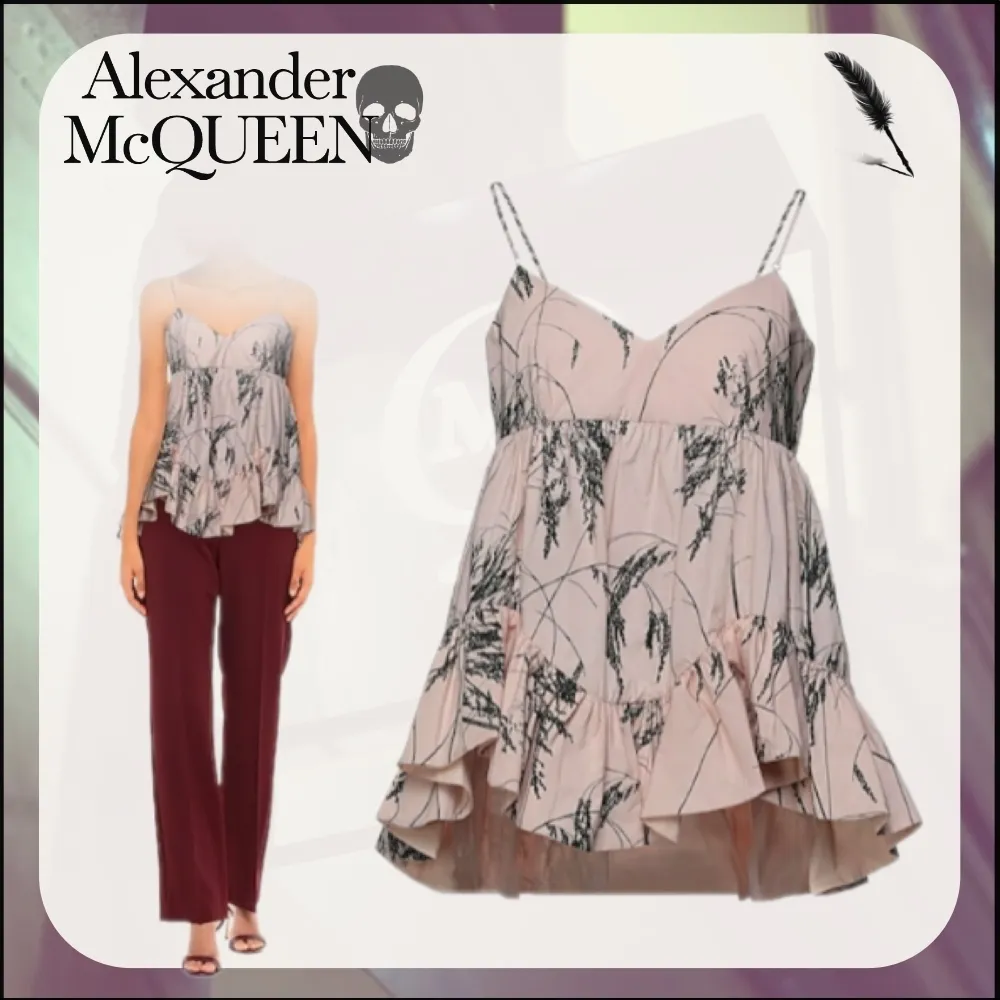 Alexander McQueen Floral Print Sleeveless Cotton Tanks & Camisoles