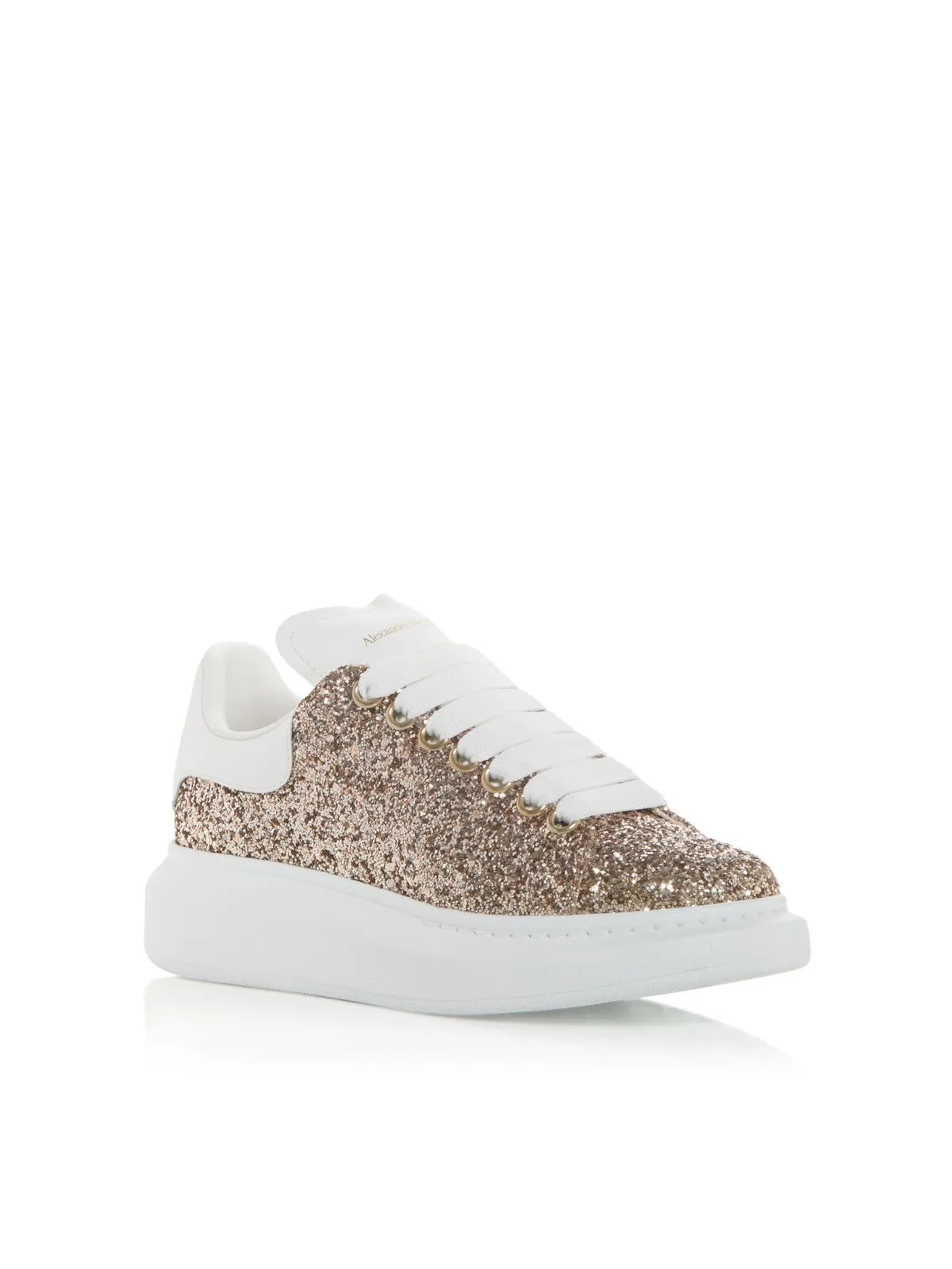 Alexander McQueen Gold Glitter Wedge Sneakers - Padded Round Toe Platform Lace-Up Shoes