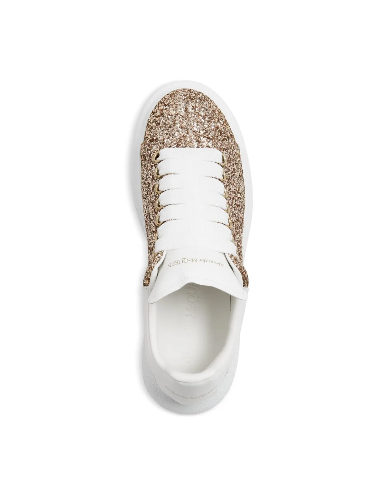 Alexander McQueen Gold Glitter Wedge Sneakers - Padded Round Toe Platform Lace-Up Shoes