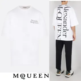 Alexander McQueen short sleeve cotton crew neck pullovers with plain design and logo.