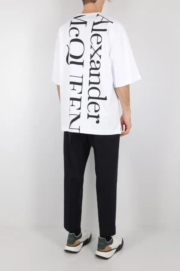 Alexander McQueen short sleeve cotton crew neck pullovers with plain design and logo.