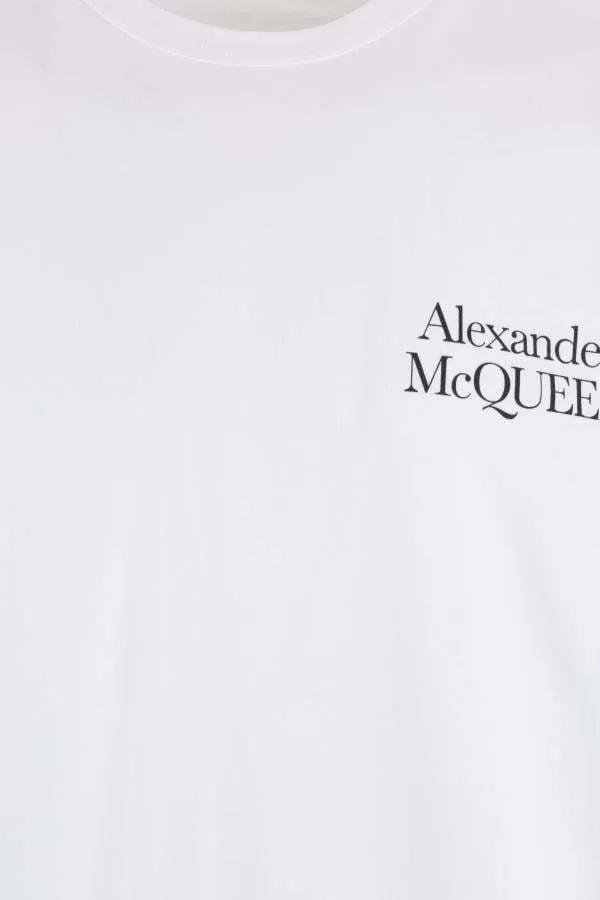 Alexander McQueen short sleeve cotton crew neck pullovers with plain design and logo.