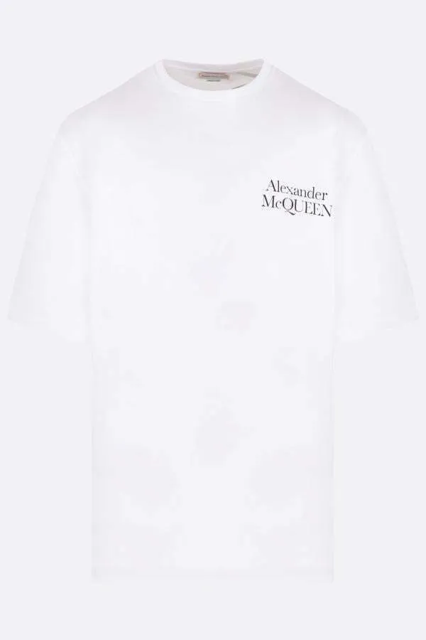 Alexander McQueen short sleeve cotton crew neck pullovers with plain design and logo.