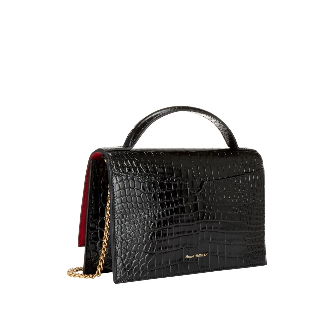 ALEXANDER MCQUEEN Skull Croc-Embossed Top Handle Bag - Black