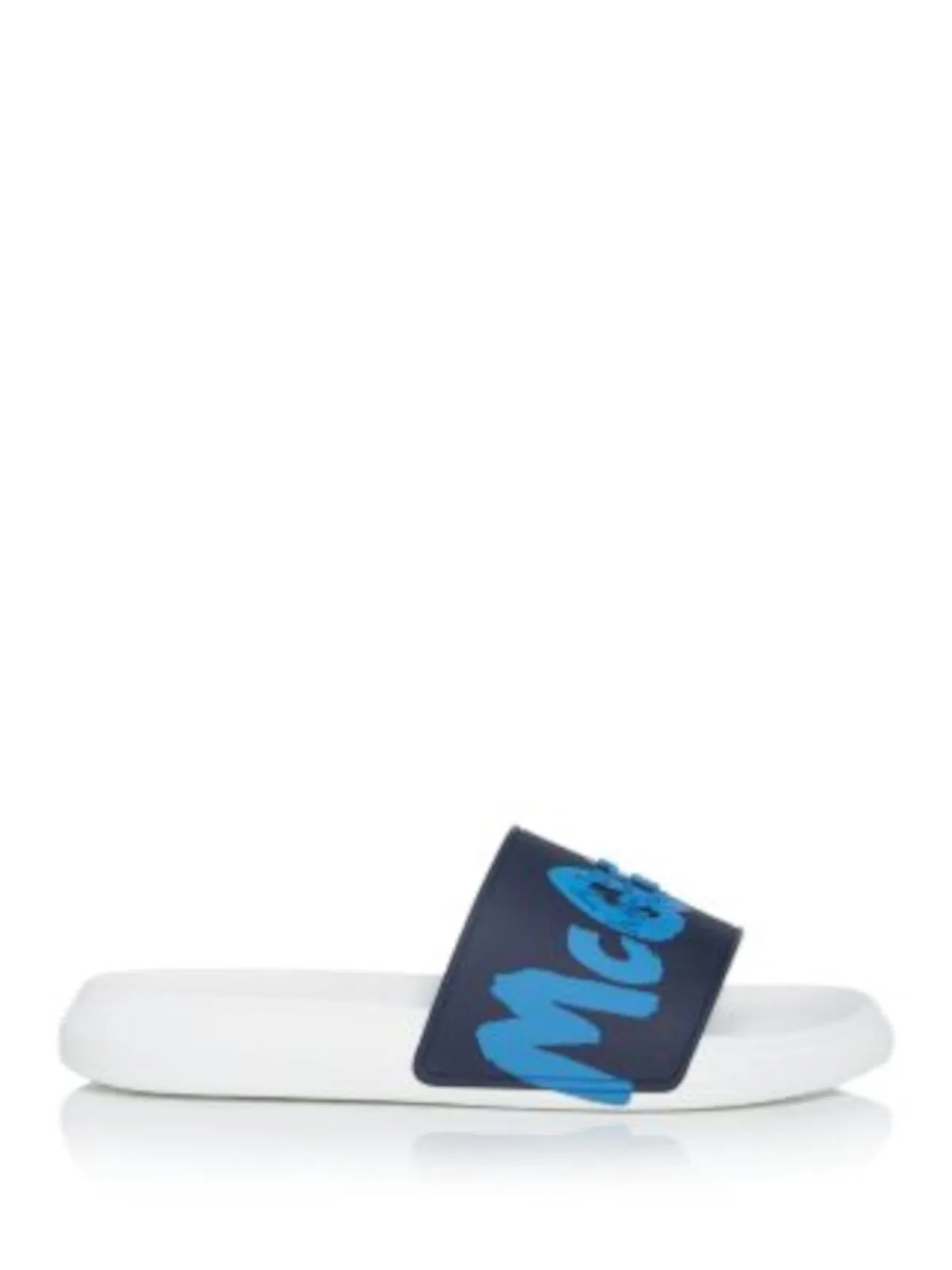 ALEXANDER MCQUEEN Women's Navy Colorblocked Stripe Slide Sandals with Debossed Logo and Platform Sole