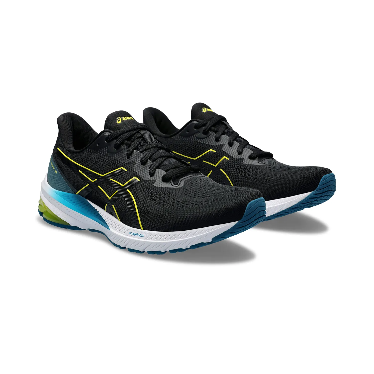 Asics GT 1000 12 running shoes, black and bright yellow.