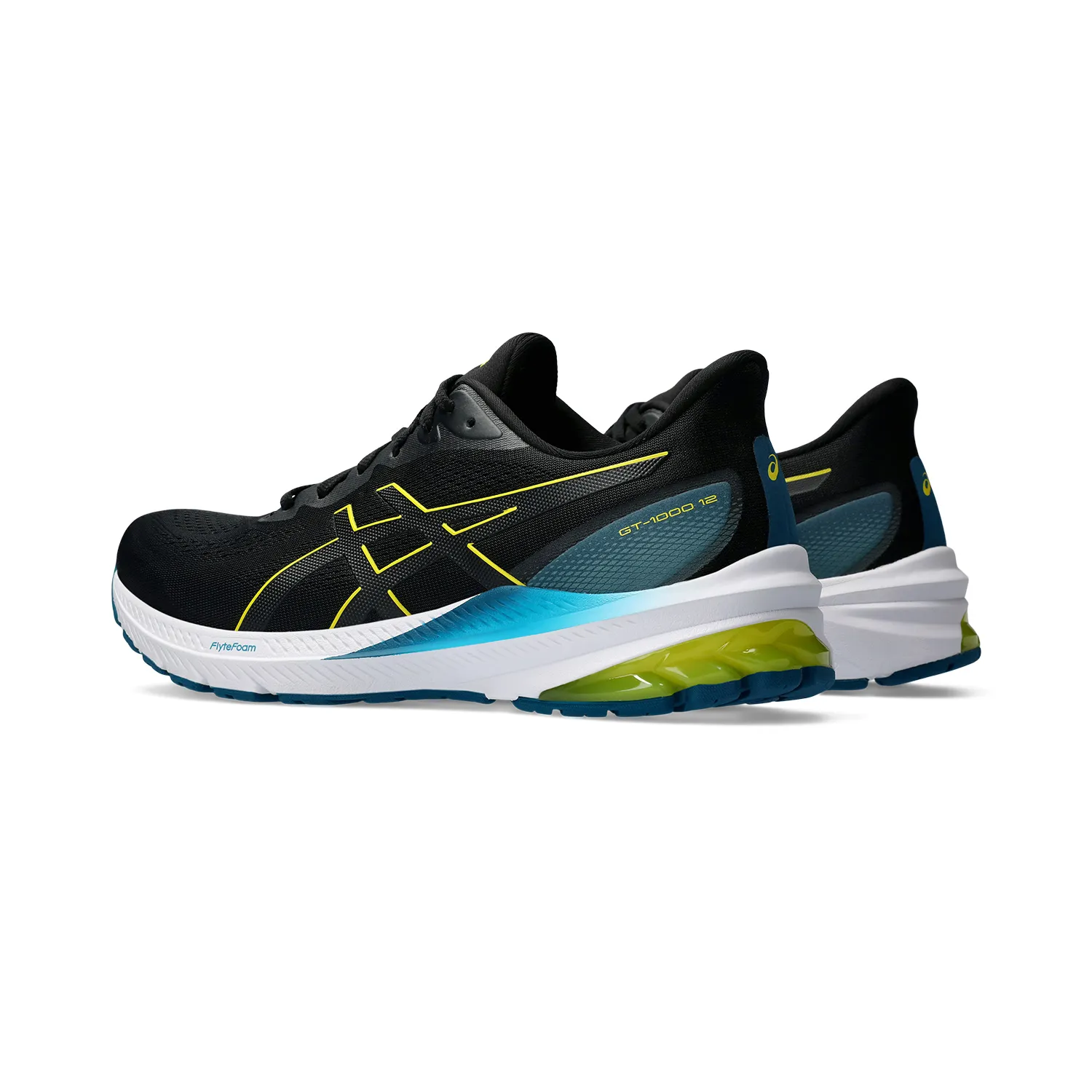 Asics GT 1000 12 running shoes, black and bright yellow.