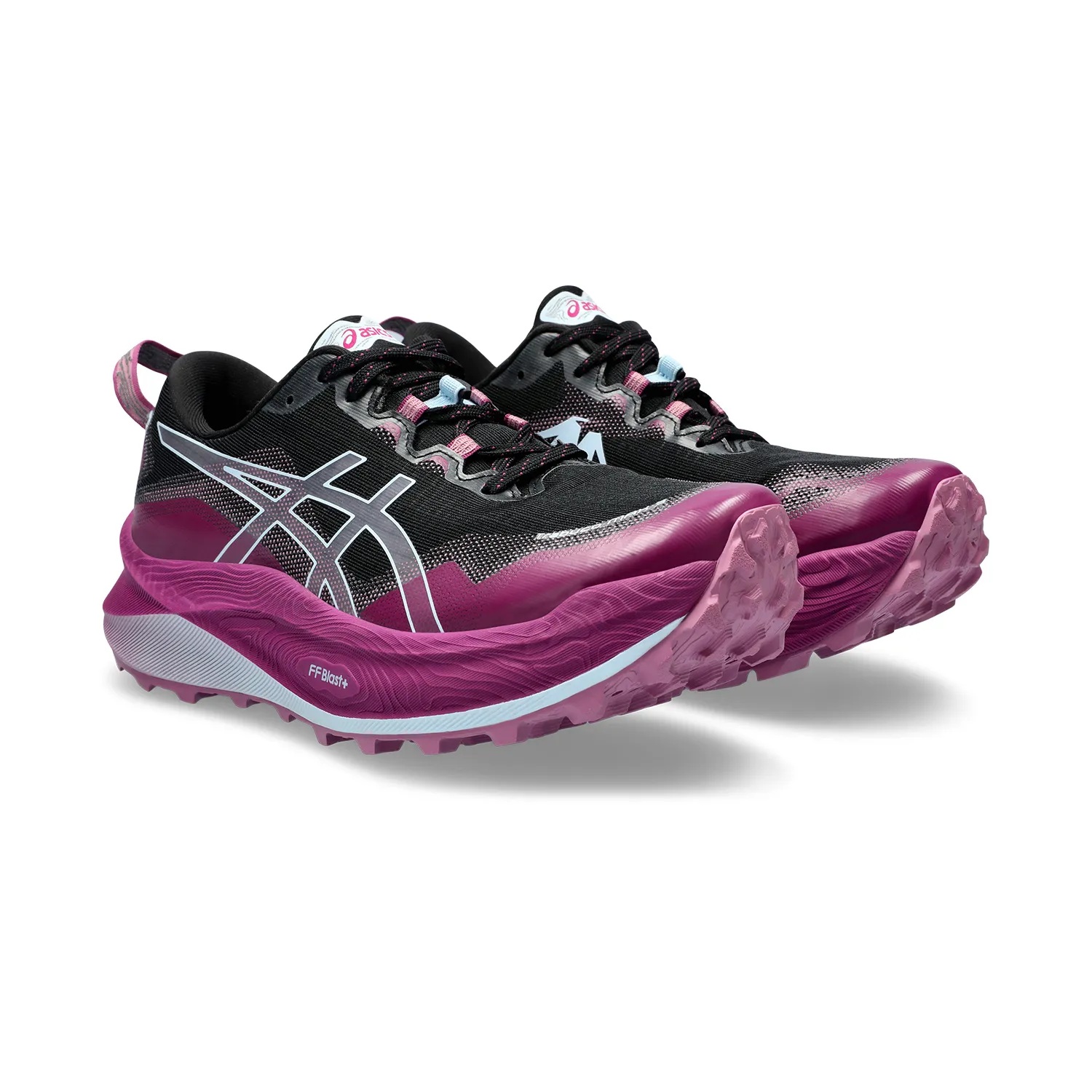 Asics Trabuco Max 3 Black/Light Blue trail running shoes.