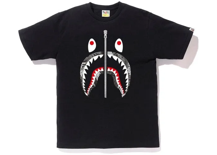 BAPE camouflage shark zip t-shirt in black color