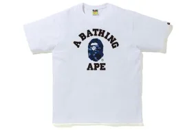 BAPE White Blue College Tee with Camo Pattern