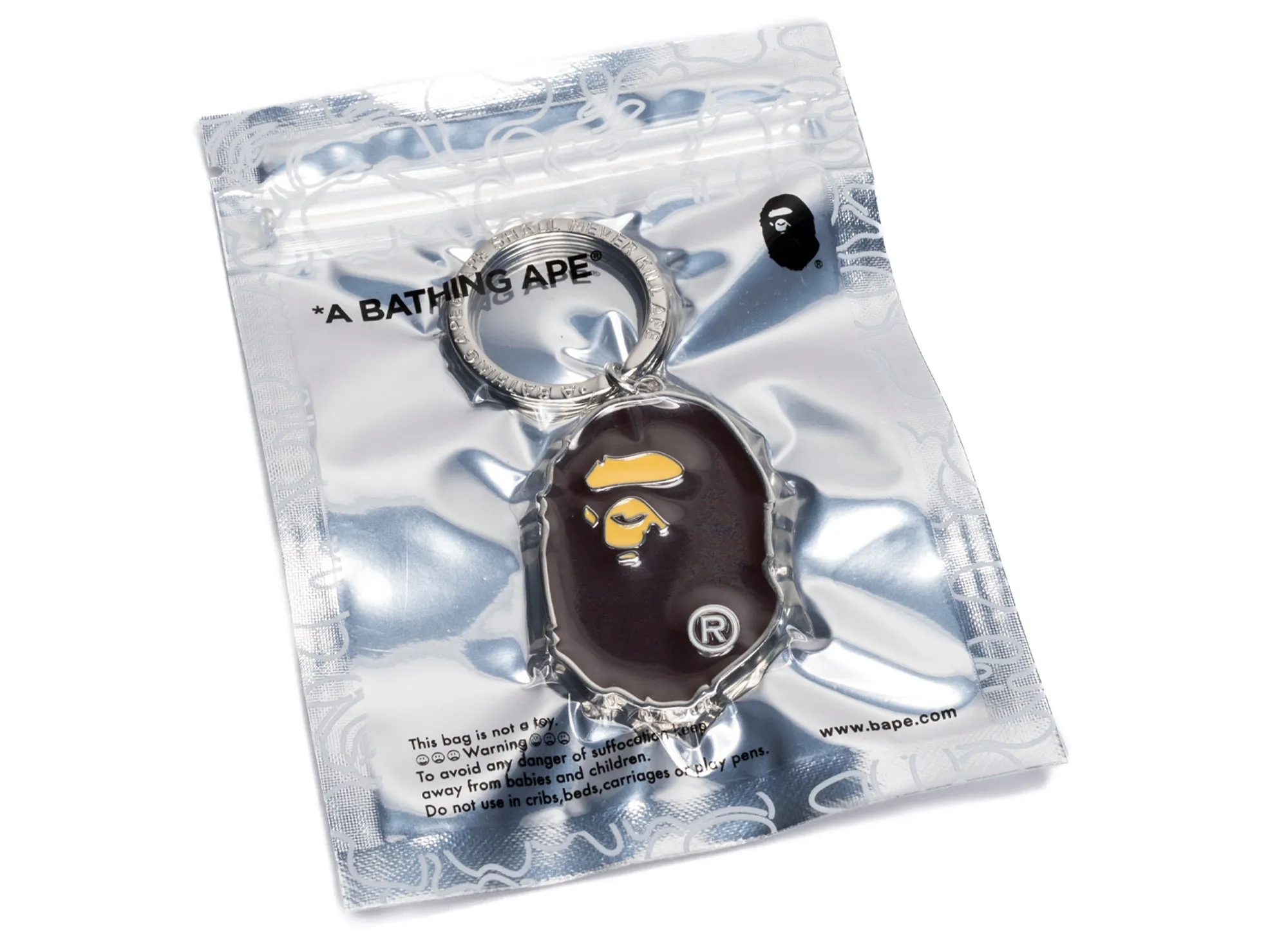 Bathing Ape Ape Head Metal Keychain, available at xld.