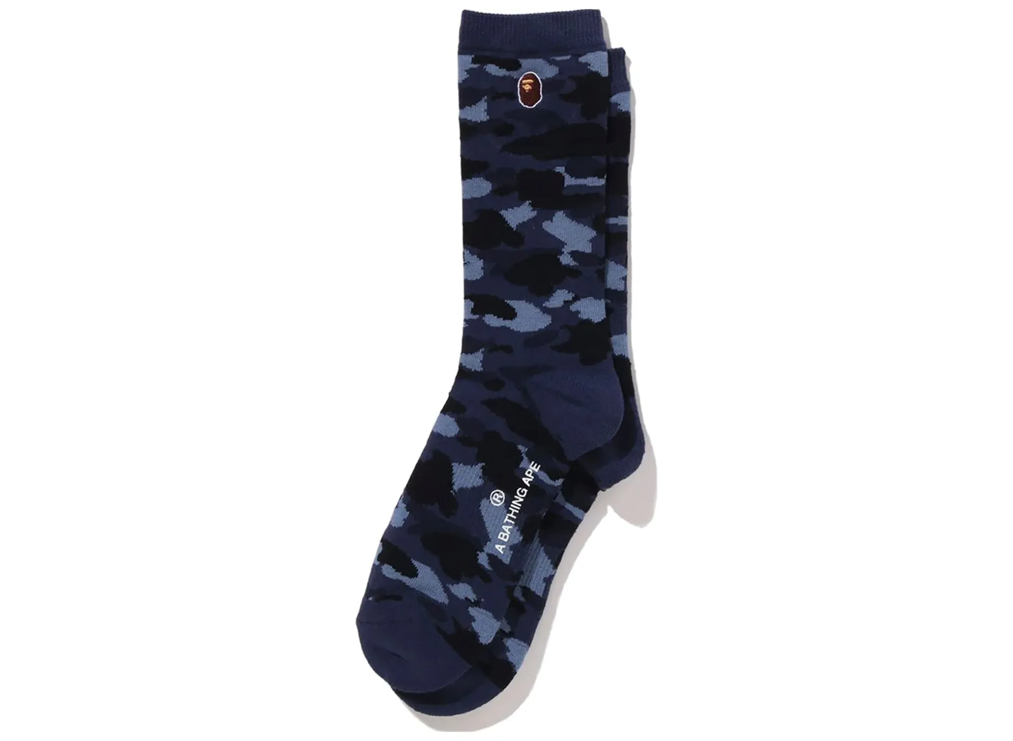 Bathing Ape navy color camo socks with Ape Head design