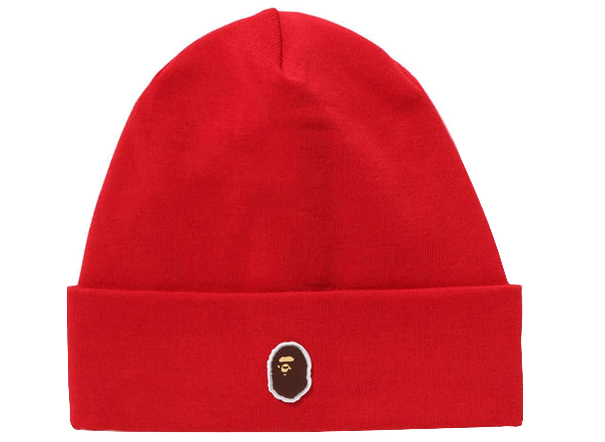 Bathing Ape Red Silicon Ape Head Knit Cap - XLD