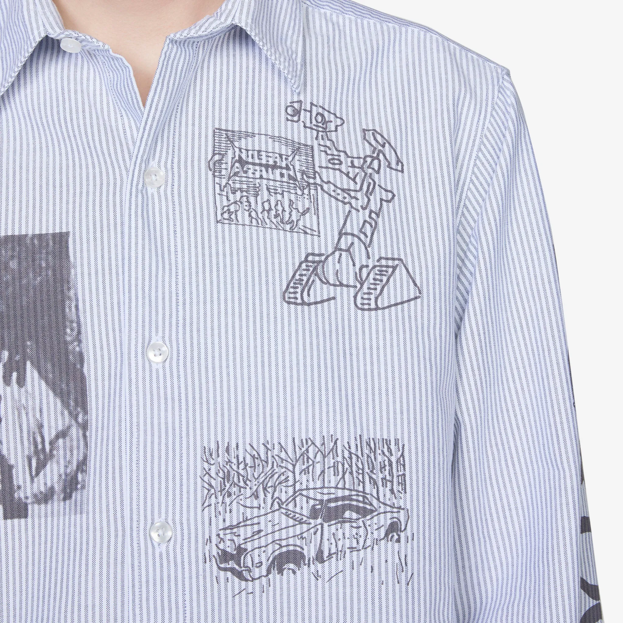 Blue Oxford Shirt with Overprinted Graphics