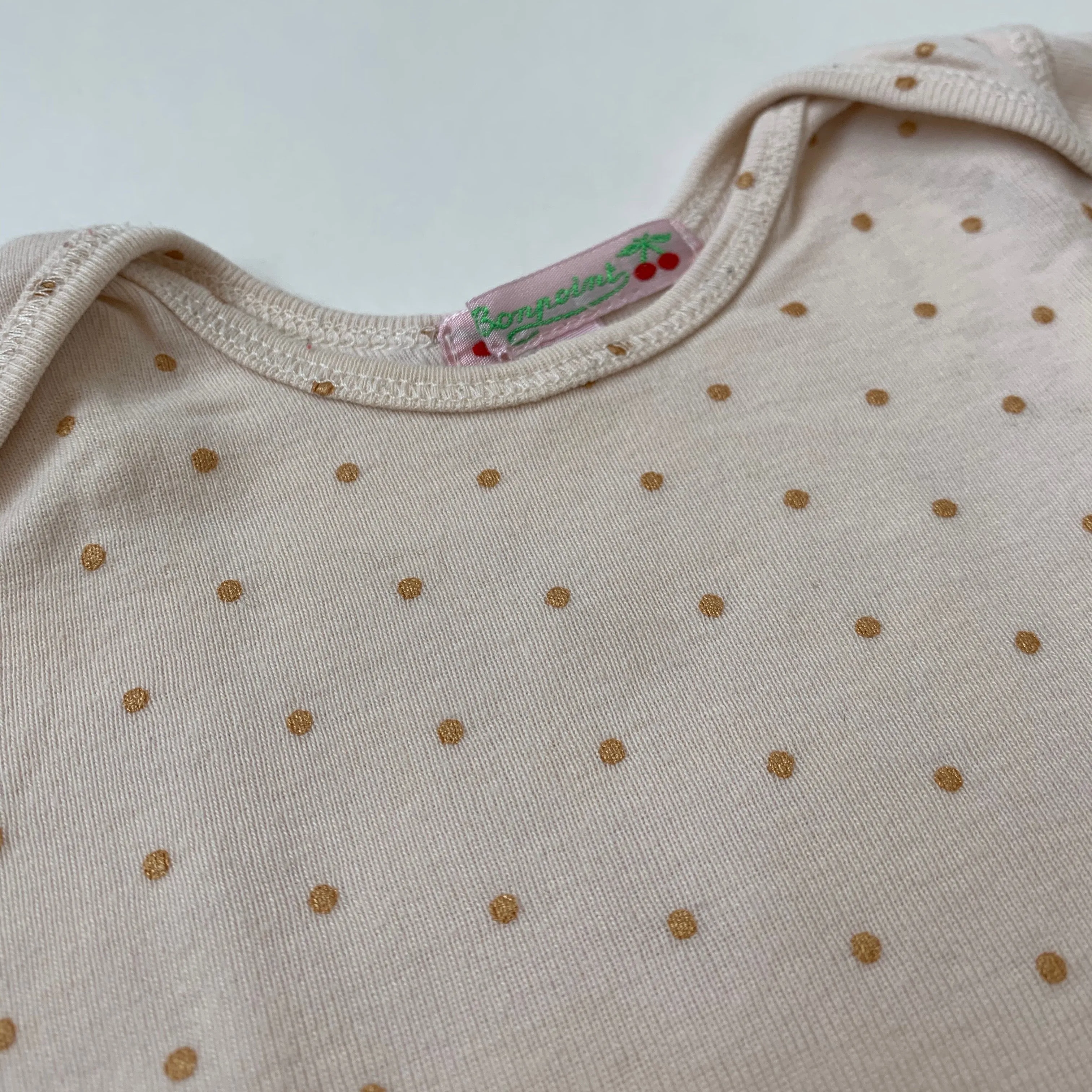 Bonpoint Cream and Gold Polka Dot Cotton Top and Leggings Set, Size 6 Months