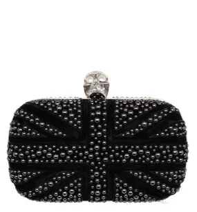 Britannia Studded Box Clutch, Black Silver