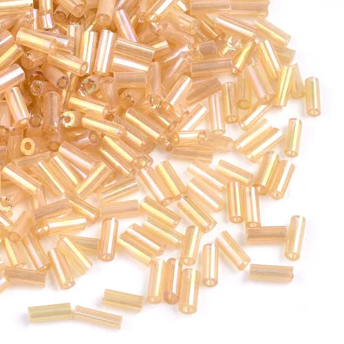 Bugle Beads, Glass, AB Color Plated, Transparent, Rainbow, Champagne, 4-4.5mm