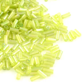 Bugle Beads, Glass, AB Color Plated, Transparent, Rainbow, Chartreuse, 4-4.5mm