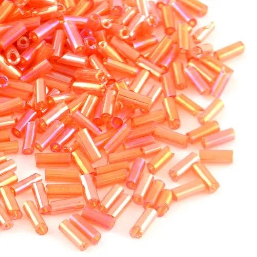 Bugle Beads, Glass, AB Color Plated, Transparent, Rainbow, Orange, 4-4.5mm