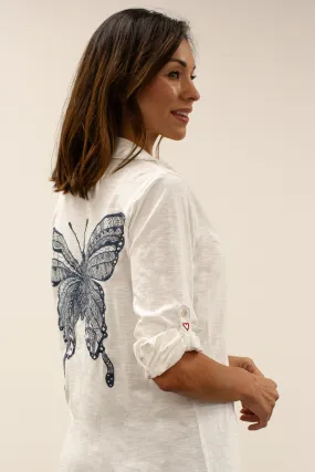 Caite Monroe shirt, embroidered butterfly