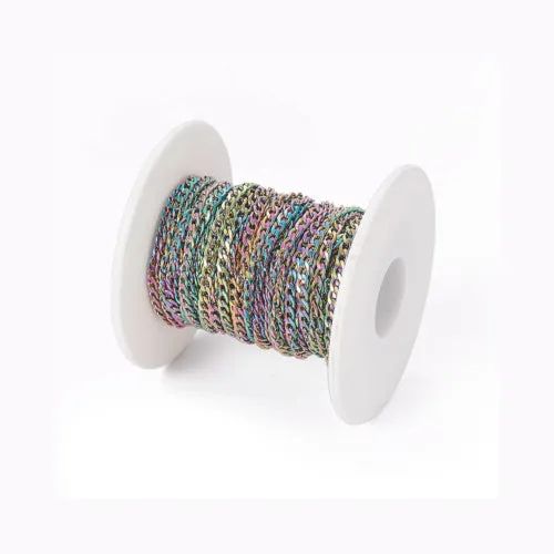 Chain, 304 Stainless Steel, Ion Plated, Curb Chain, Open Link, Rainbow, 4.5x3mm