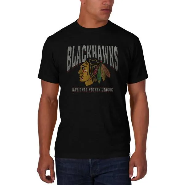 Chicago Blackhawks 47 Brand Jet Black Big Logo Scrum Cotton T-Shirt