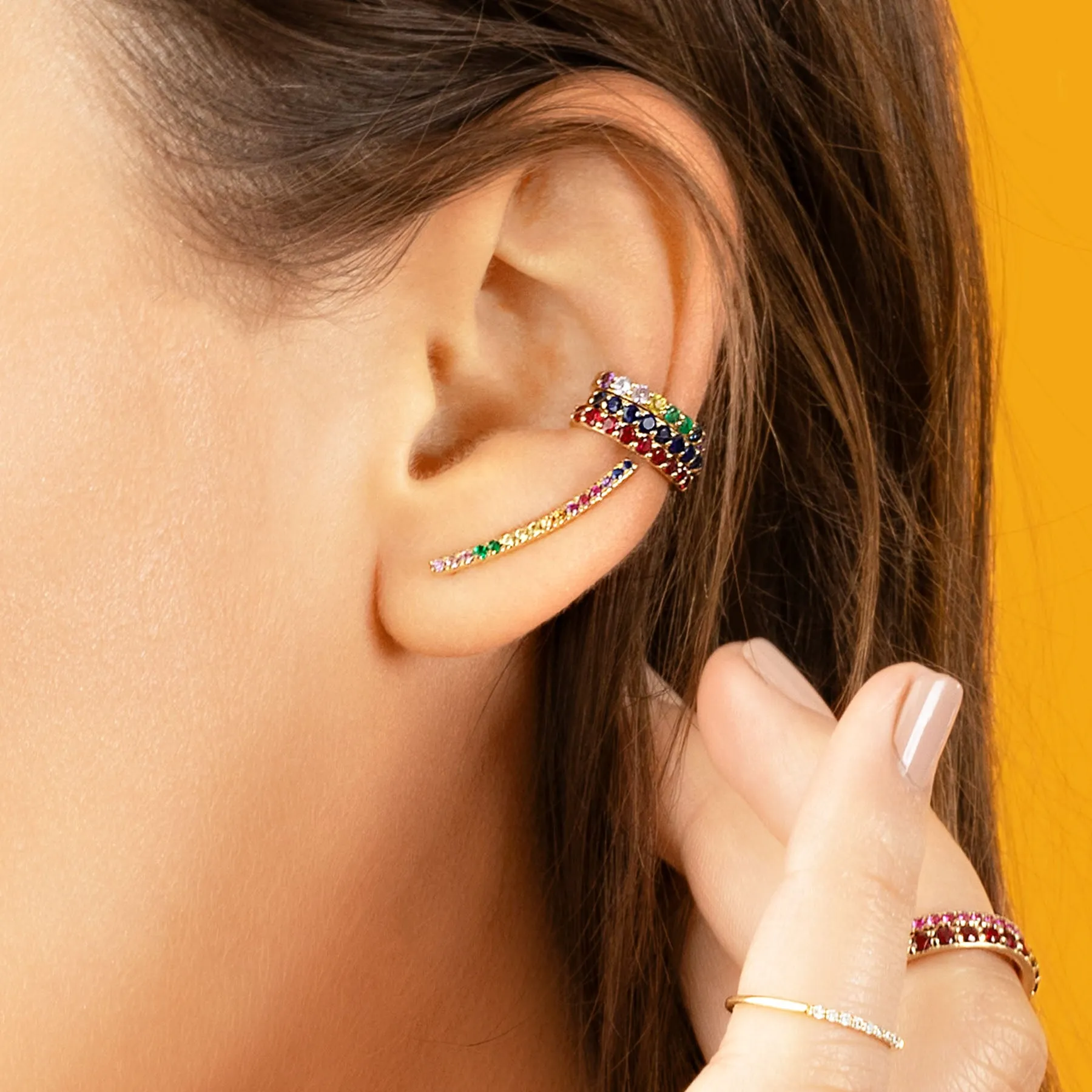 Climb Earring - Rainbow / 14k Yellow Gold