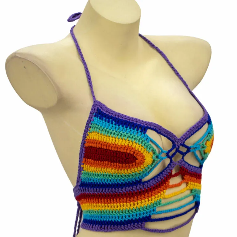 Colorful crochet camisole.