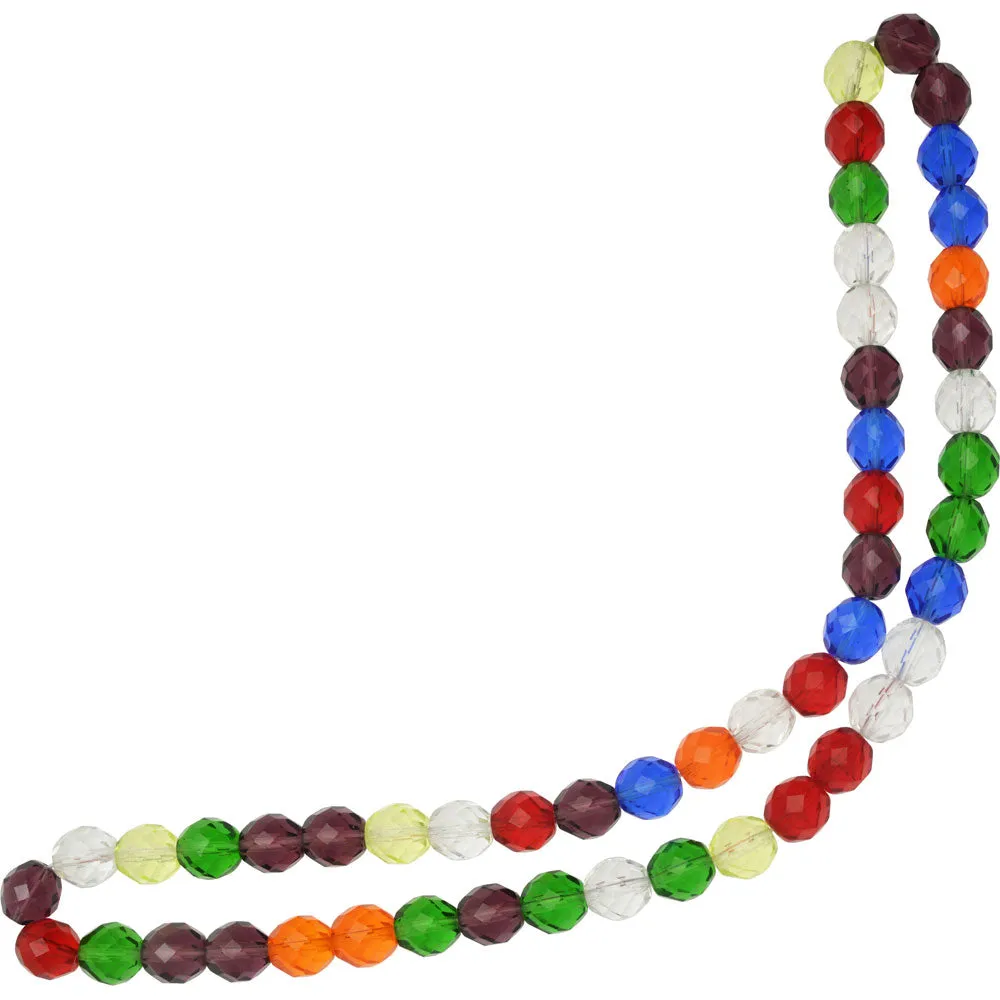 Czech Fire Polished Glass Beads, Faceted Round 10mm, Rainbow Mix (50 Pieces)