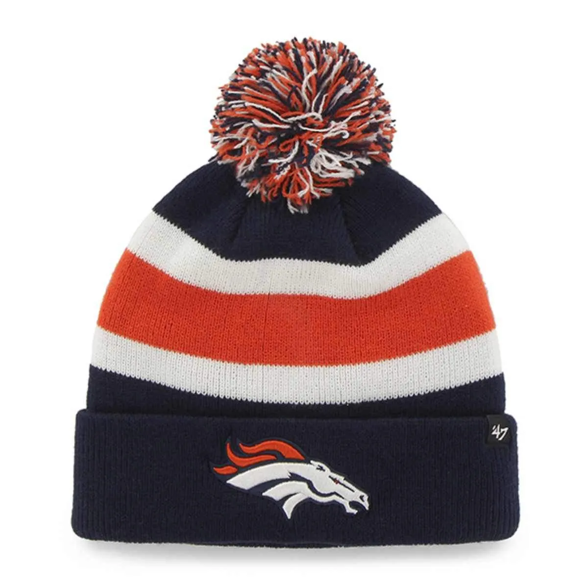 Denver Broncos 47 Brand Tri-Tone Breakaway Cuff Beanie Poofball Hat Cap