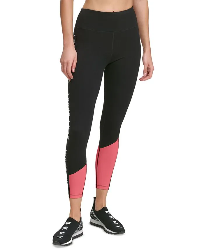 DKNY Women's Colorblocked Leggings - Pink, High Waist, 7/8 Length, X-Small