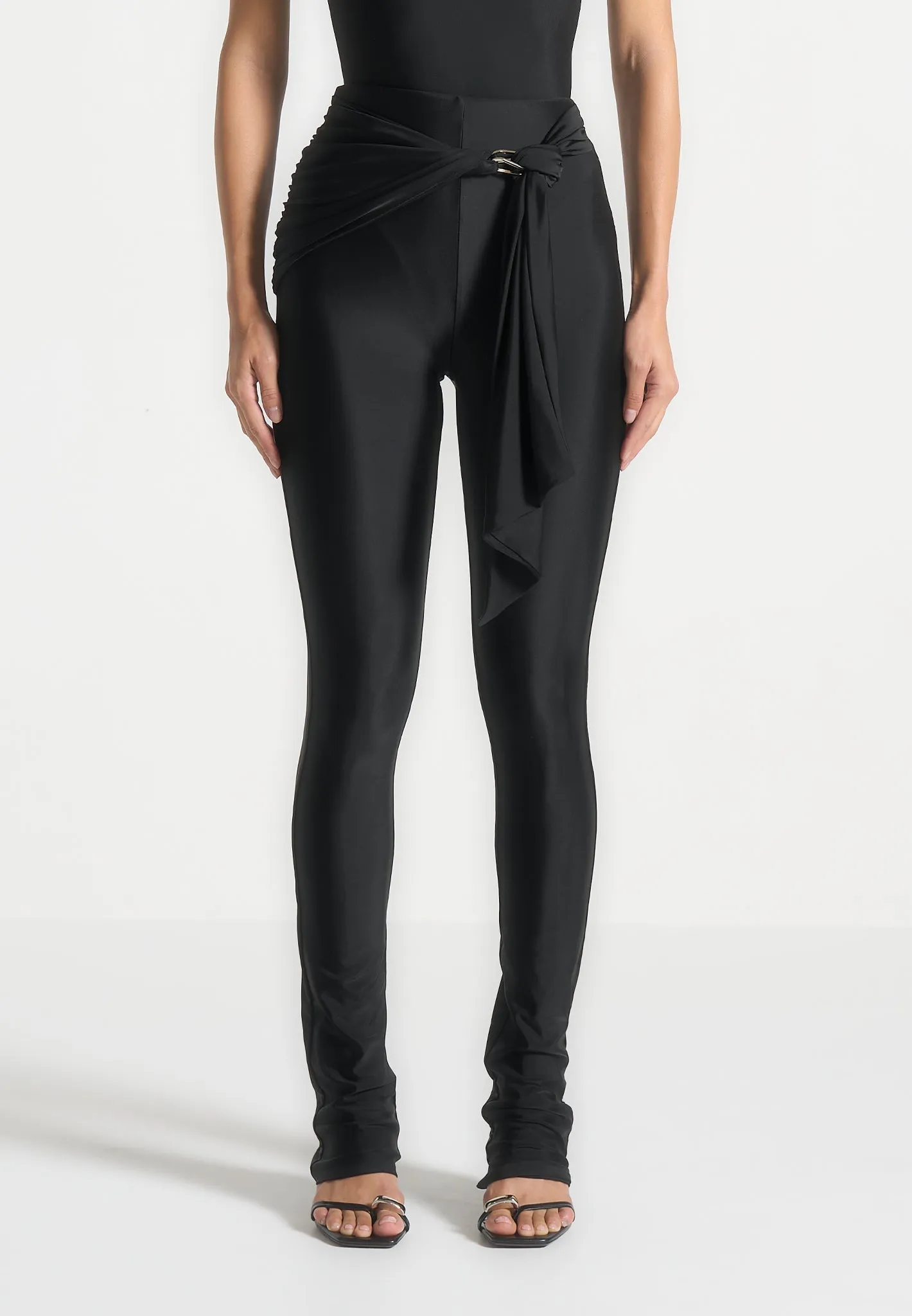 Draped Hardware Detail Leggings - Black