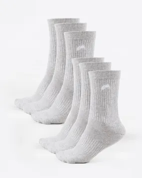 Elite Wolf Head Crew Socks 6 Pack - Grey