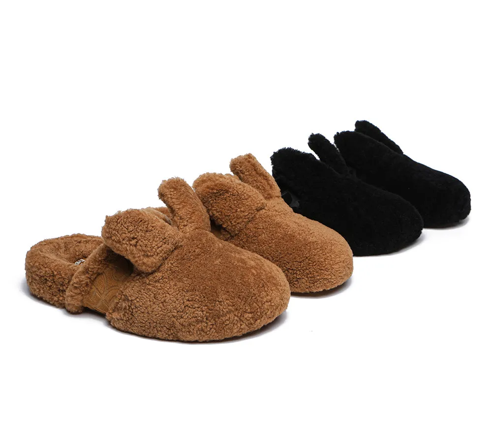 EVERAU Sheepskin Wool Slippers Women, Fluffy Bunny Slippers