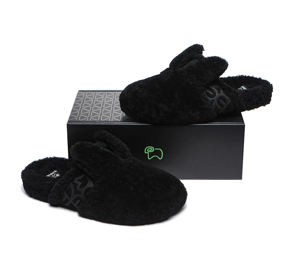 EVERAU Sheepskin Wool Slippers Women, Fluffy Bunny Slippers