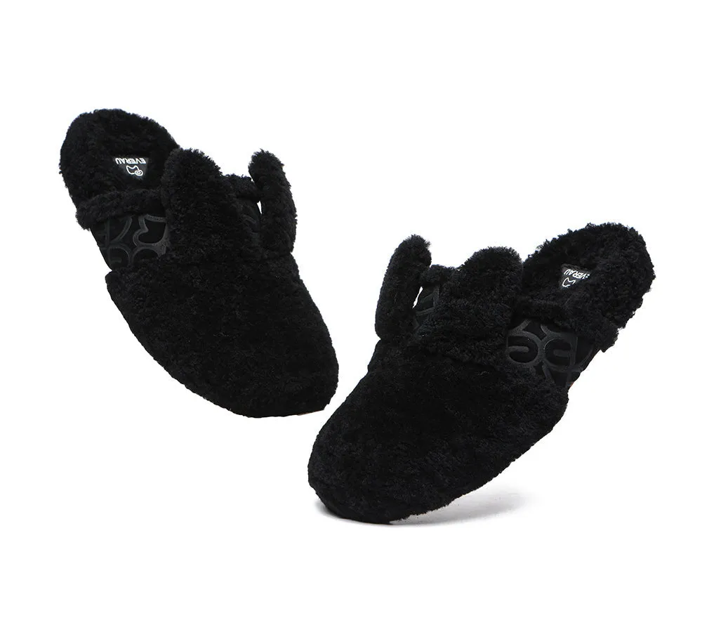 EVERAU Sheepskin Wool Slippers Women, Fluffy Bunny Slippers