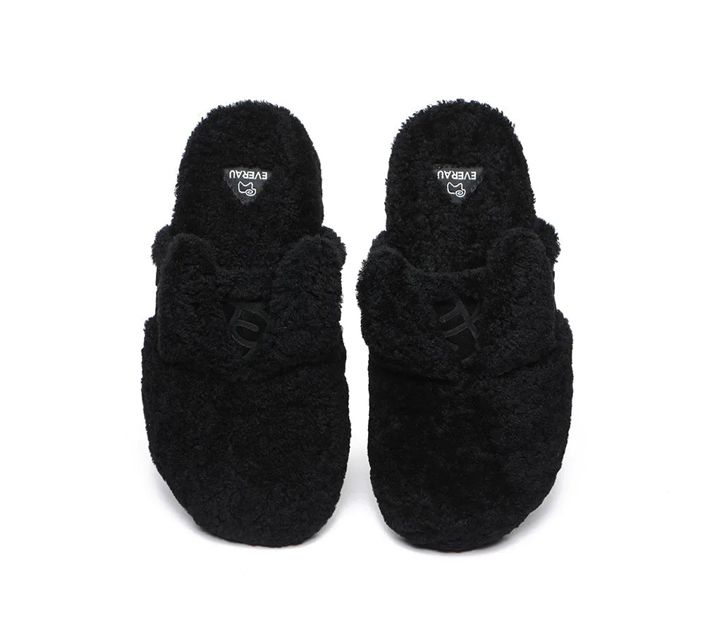 EVERAU Sheepskin Wool Slippers Women, Fluffy Bunny Slippers