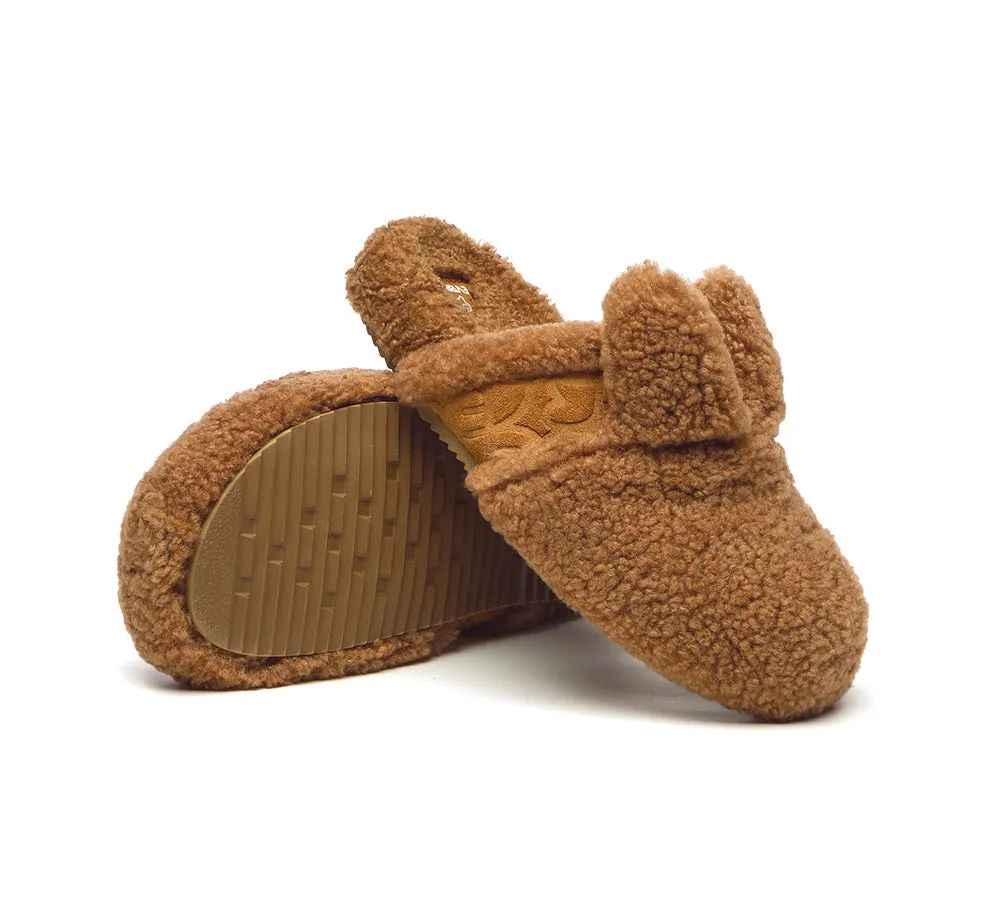 EVERAU Sheepskin Wool Slippers Women, Fluffy Bunny Slippers